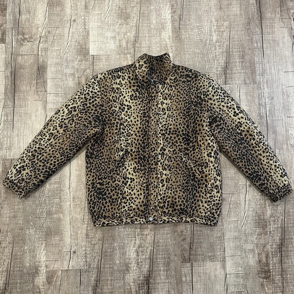 Glitzy Rags Jackets & Blazers - Glitzy Rags Vintage Leopard Print Puff Jacket Buttons Pockets USA Womens Size S